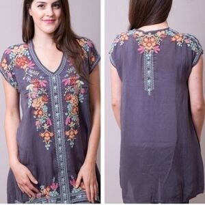 Johnny Was Charcoal Tunic with Floral Embroidery
